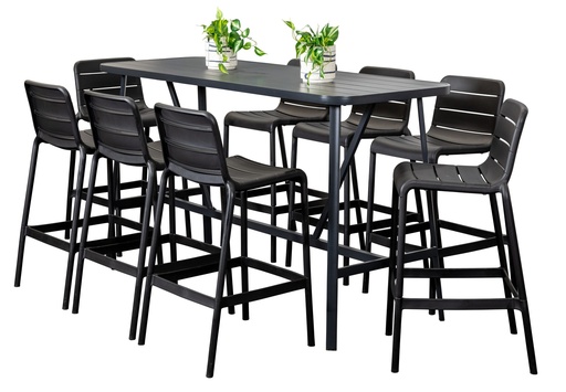 Albi 2m Bar Table & 8 Stecca Stools Black