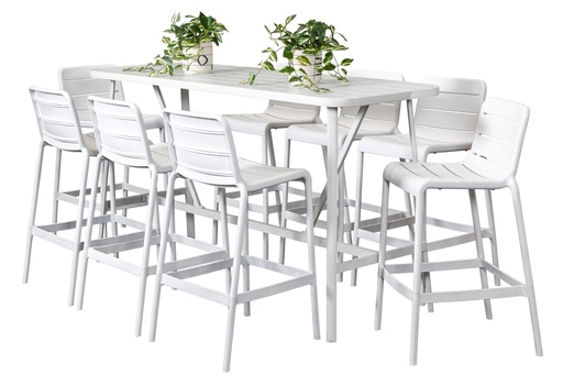 Albi 2m Bar Table & 8 Stecca Stools White