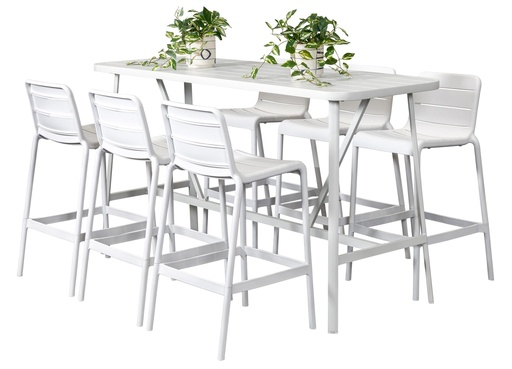 Albi 2m Bar Table & 6 Stecca Stools White
