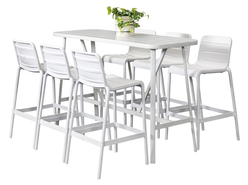 Albi 1.76m Bar Table & 6 Stecca Stools White