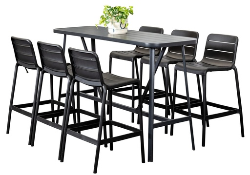 Albi 1.76m Bar Table & 6 Stecca Stools Black