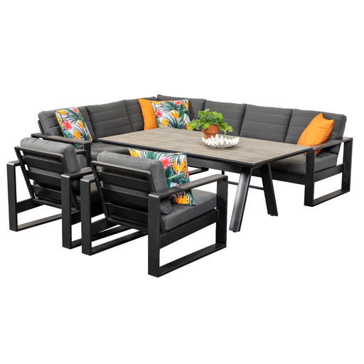 Allure Modular Dining Deluxe Set & 2 Single Sofas Black
