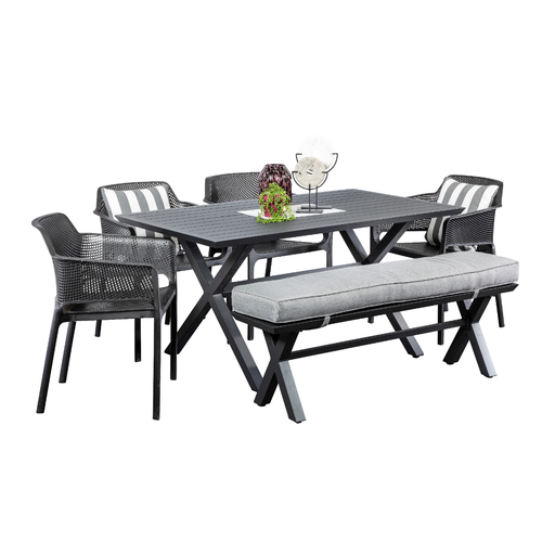 Samui 1.5m Table, Bench & 4 Paris Chairs Black