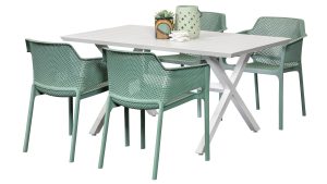 Samui 1.5m Table & 4 Paris Chairs White/Mint