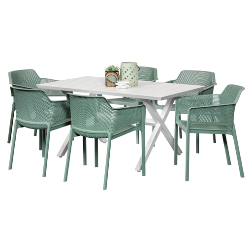 Samui 1.5m Table & 6 Paris Chairs White/Mint