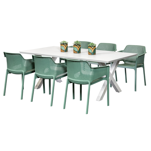 Samui 2m Table & 6 Paris Chairs White/Sage