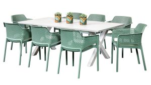 Paris 2m Table & 8 Paris Chairs White/Mint