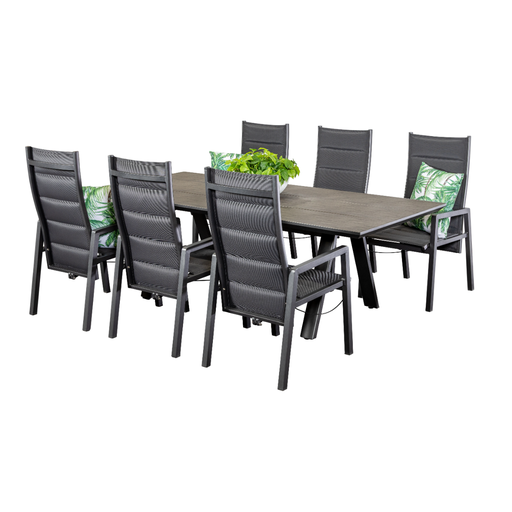 Allure 2.3m Table & 6 Crown Recliners Black