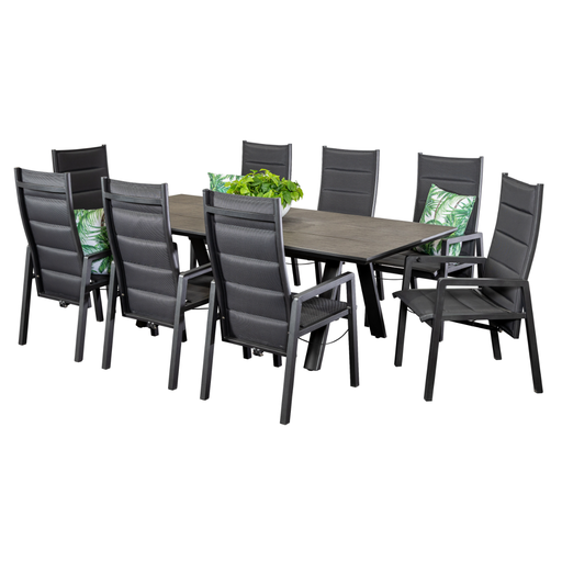 Allure 2.3m Table & 8 Crown Recliners Black