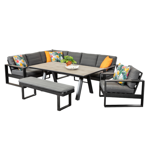 Allure Modular Dining Deluxe Set, Bench & Single Sofa Black
