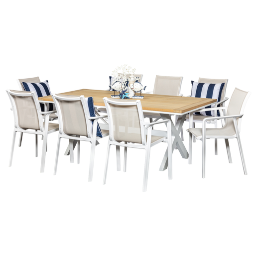 Tribeca 2m Table & 8 Solstice Chairs White