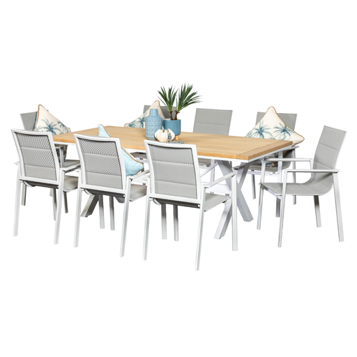 Tribeca 2m Table & 8 Lagoon Chairs White