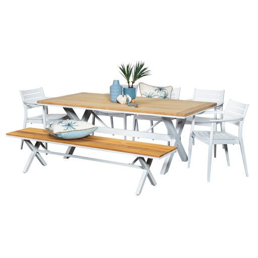 Tribeca 2m Table, Bench & 5 Lyon Chairs White
