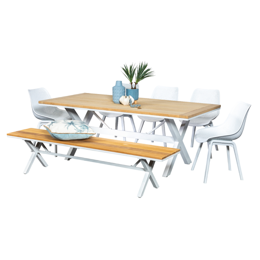 Tribeca 2m Table, Bench & 5 Bronte Chairs White