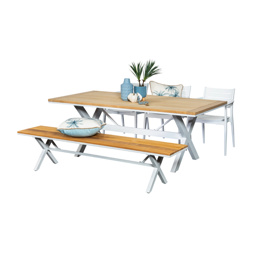 Tribeca 2m Table, Bench & 3 Lyon Chairs White