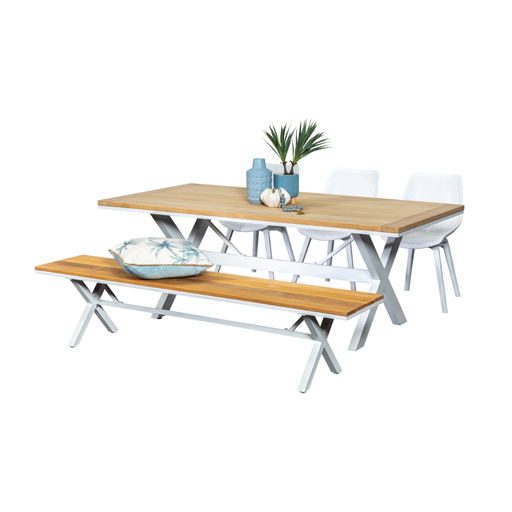 Tribeca 2m Table, Bench & 3 Bronte Chairs White