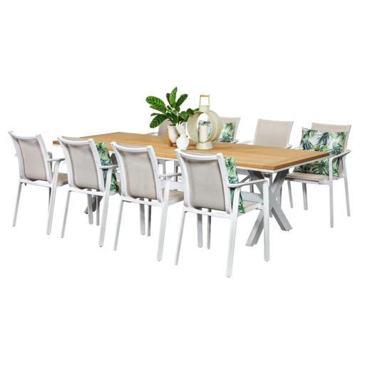 Tribeca 2.6m Table & 8 Solstice Chairs White