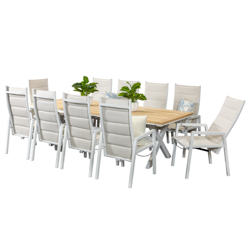 Tribeca 2.6m Table & 10 Crown Recliners White