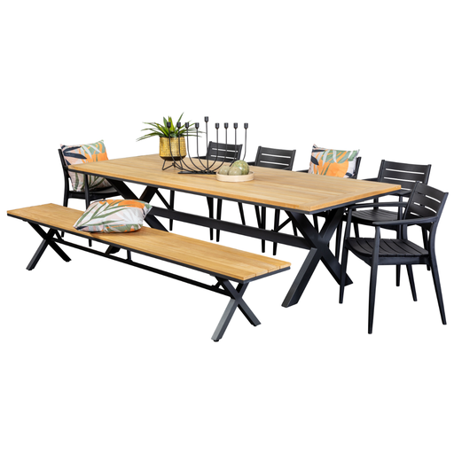 Tribeca 2.6m Table, Bench & 6 Lyon Chairs Black