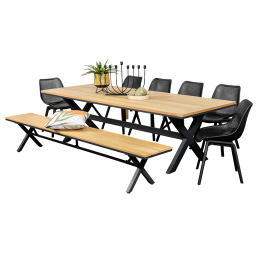 Tribeca 2.6m Table, Bench & 6 Bronte Chairs Black