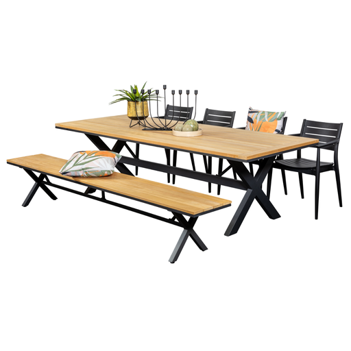 Tribeca 2.6m Table, Bench & 4 Lyon Chairs Black