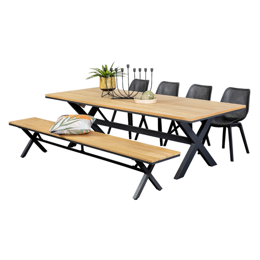 Tribeca 2.6m Table, Bench & 4 Bronte Chairs Black