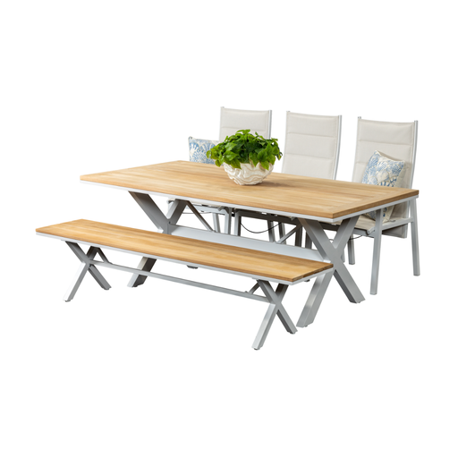 Tribeca 2m Table, Bench & 3 Crown Recliners White