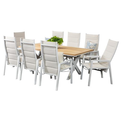 Tribeca 2m Table & 8 Crown Recliners White