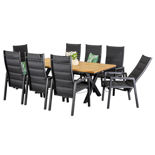 Tribeca 2m Table & 8 Crown Recliners Black