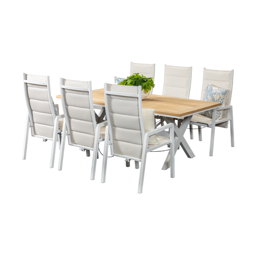 Tribeca 2m Table & 6 Crown Recliners White