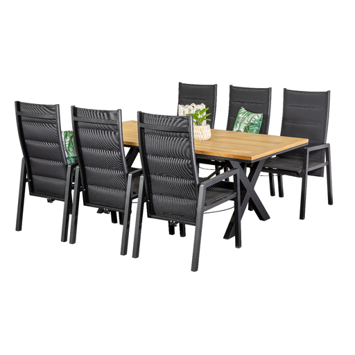Tribeca 2m Table & 6 Crown Recliners Black