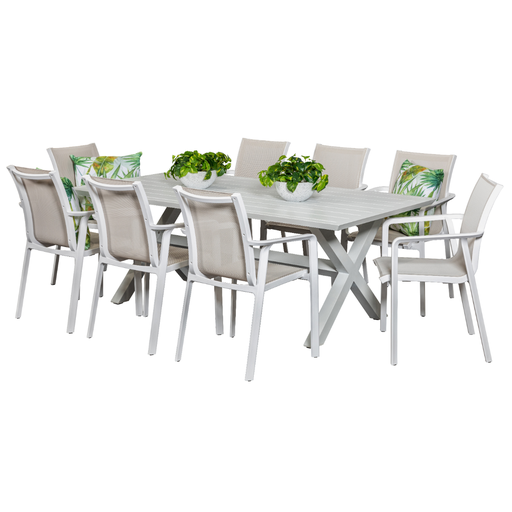 Samui 2m Table & 8 Solstice Chairs White