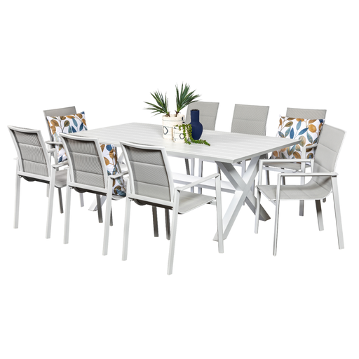 Samui 2m Table & 8 Lagoon Chairs White