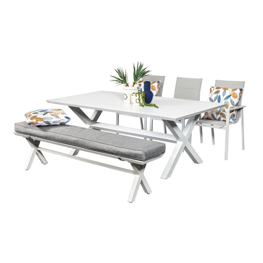 Samui 2m Table, Bench & 3 Lagoon Chairs White