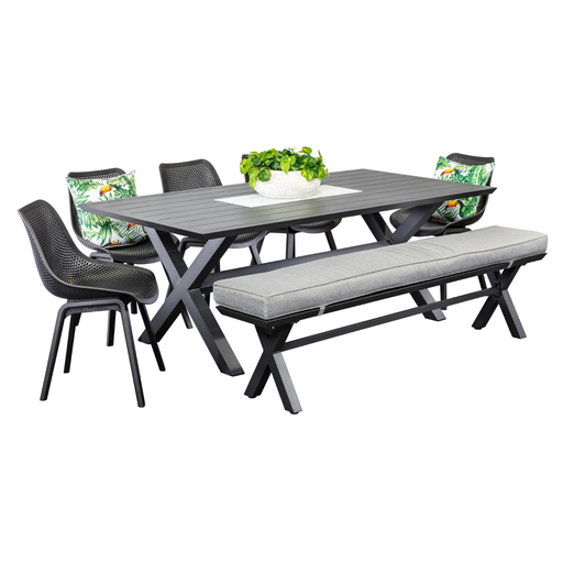 Samui 2m Table, Bench & 5 Bronte Chairs Black