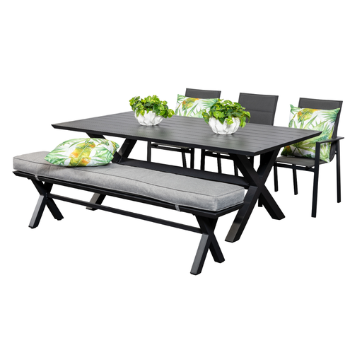 Samui 2m Table, Bench & 3 Lagoon Chairs Black