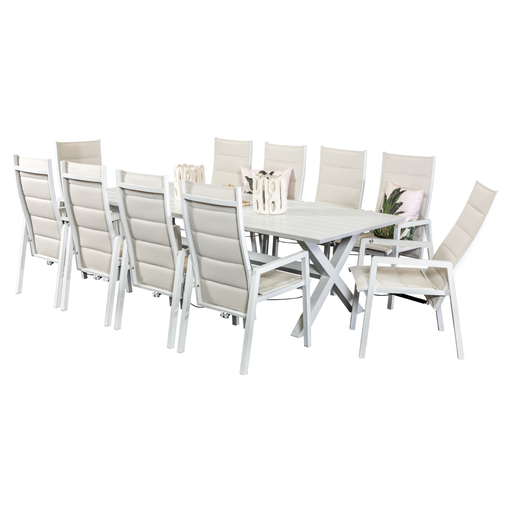 Samui 2.6m Table & 10 Crown Recliners White