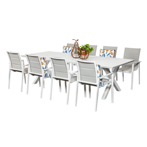 Samui 2.6m Table & 8 Lagoon Chairs White