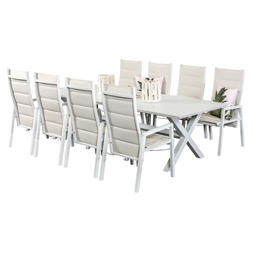 Samui 2.6m Table & 8 Crown Recliners White