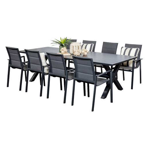 Samui 2.6m Table & 8 Lagoon Chairs Black
