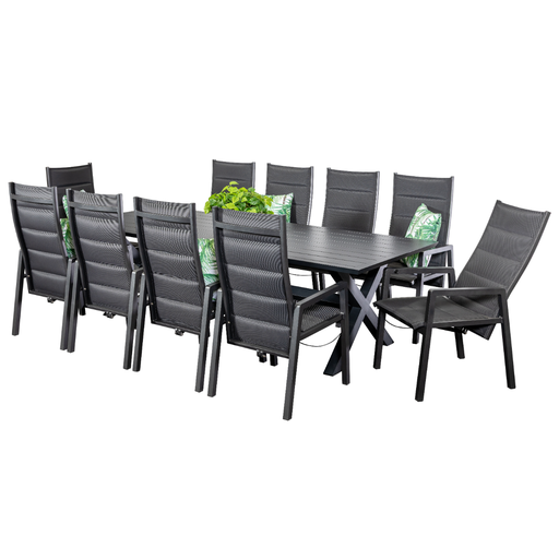 Samui 2.6m Table & 10 Crown Recliners Black