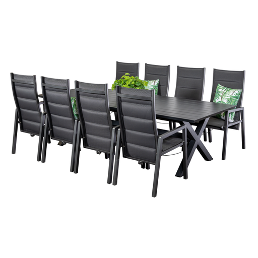 Samui 2.6m Table & 8 Crown Recliners Black