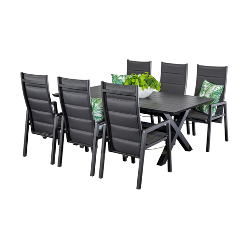 Samui 2m Table & 6 Crown Recliners Black