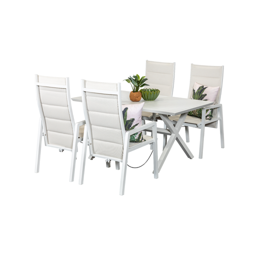 Samui 1.5m Table & 4 Crown Recliners White