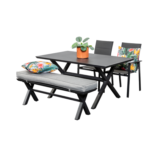 Samui 1.5m Table, Bench & 2 Lagoon Chairs Black