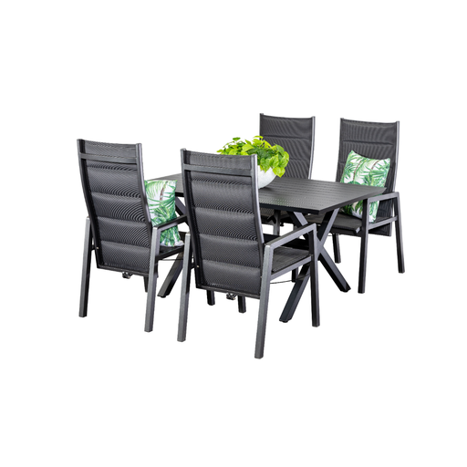 Samui 1.5m Table & 4 Crown Recliners Black