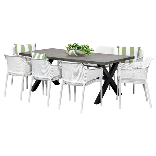 Noosa 2m Table & 8 Paris Chairs Black/White