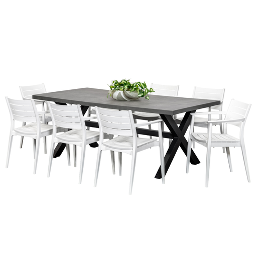Noosa 2m Table & 8 Lyon Chairs Black/White