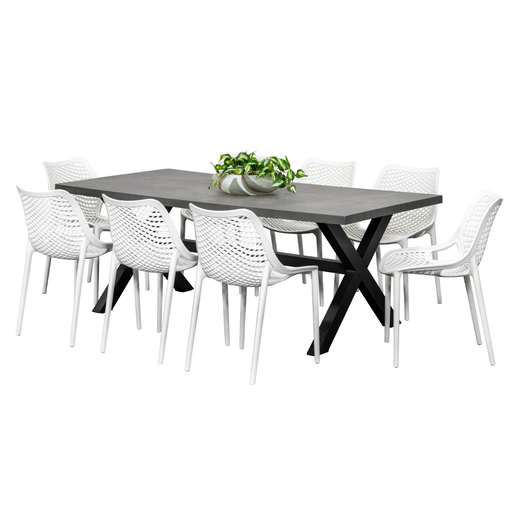 Noosa 2m Table & 8 Isla Chairs Black/White