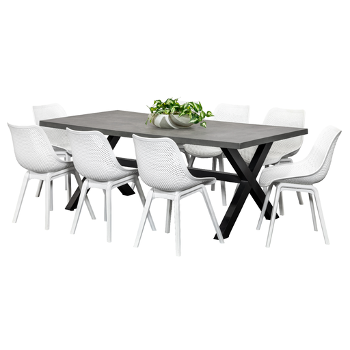 Noosa 2m Table & 8 Bronte Chairs Black/White